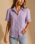 Daphne Women's Lightweight Crochet Button Front Blouse