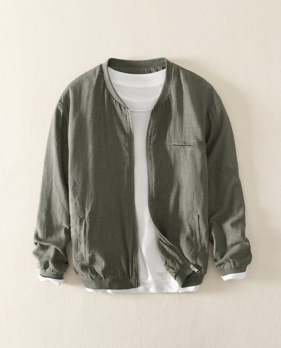 Romano Men's Breathable Linen Cotton Zip Up Jacket