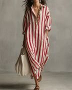 Thea Women's Lightweight Linen Blend Striped Shirt Dress