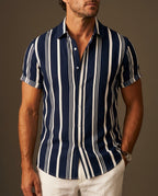 Carlo Men's Lightweight Rayon Striped Camp Collar Shirt