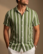 Carlo Men's Lightweight Rayon Striped Camp Collar Shirt
