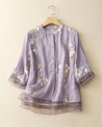 Aurelia Women's Cotton Linen Floral Blouse