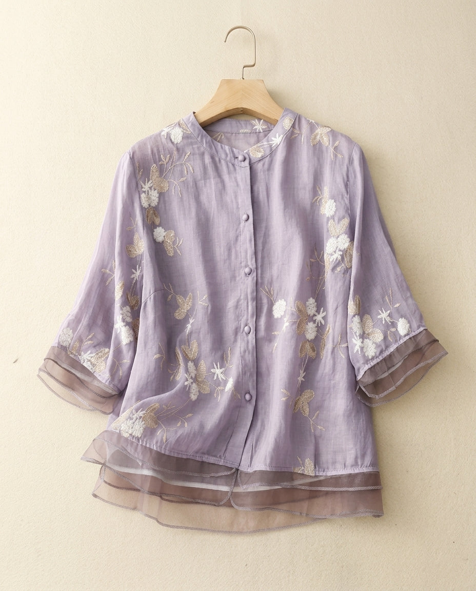 Aurelia Women's Cotton Linen Floral Blouse