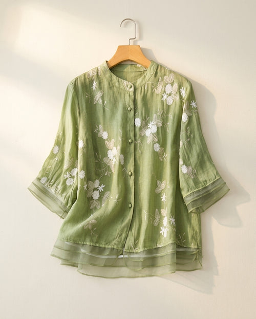Aurelia Women's Cotton Linen Floral Blouse