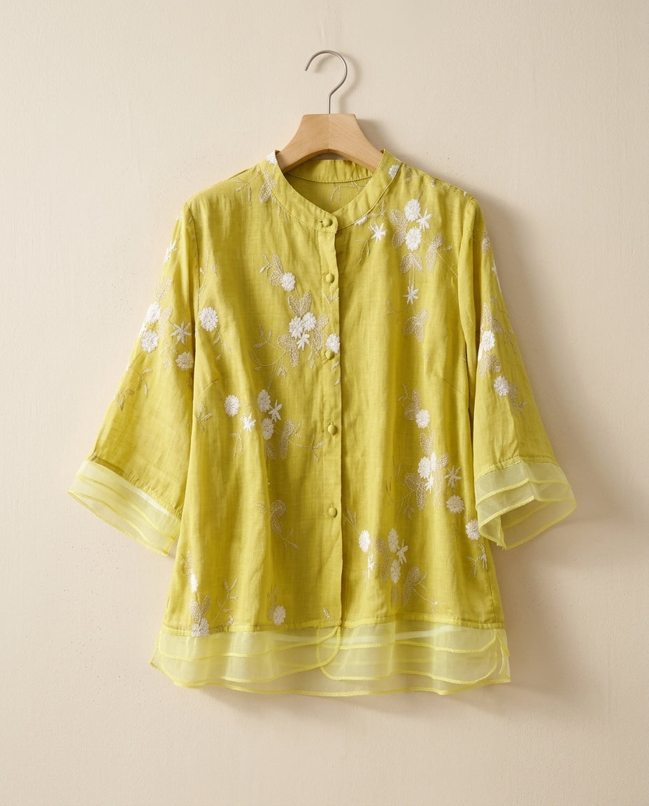 Aurelia Women's Cotton Linen Floral Blouse