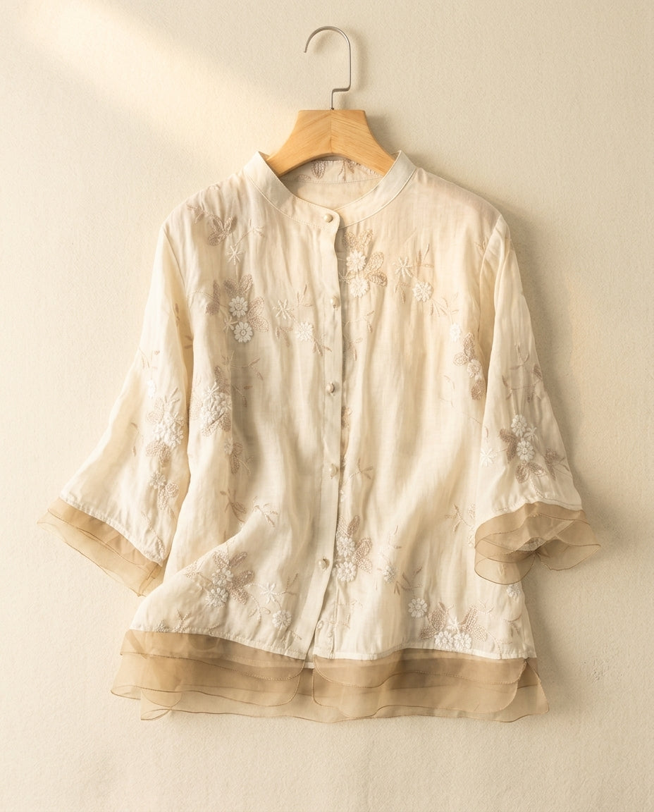 Aurelia Women's Cotton Linen Floral Blouse