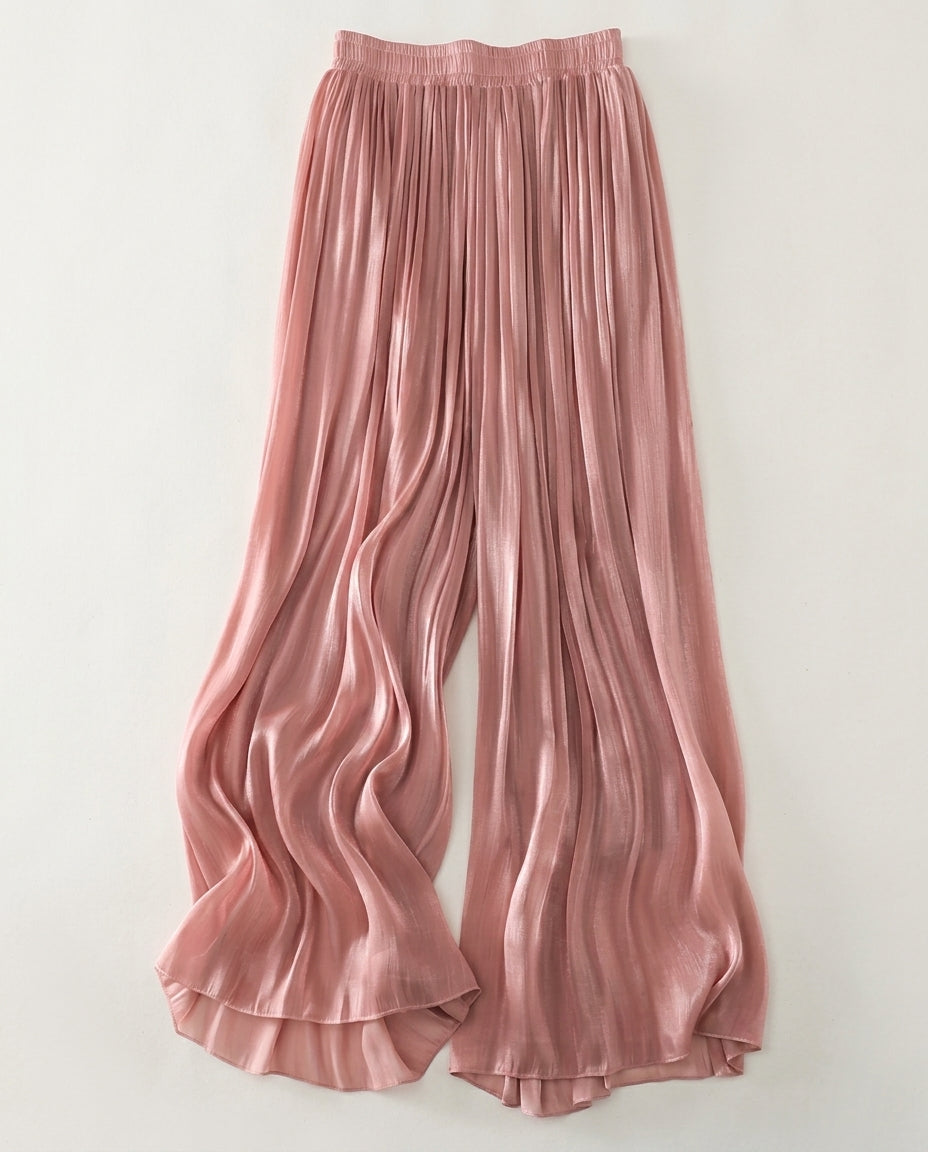 Delphine Women's High Waist Satin Wide Leg Pants