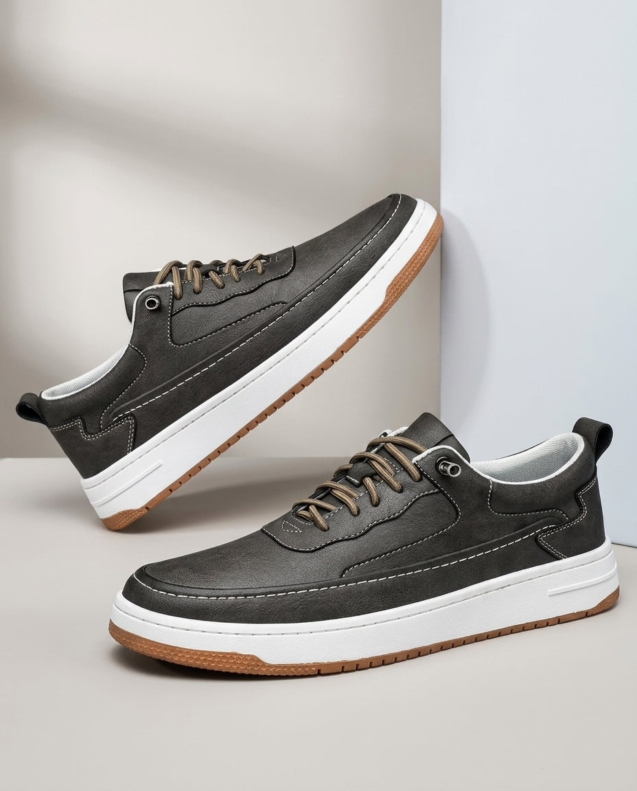 Pierce Men's Cushioned Leather Lace Up Sneakers