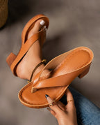 Pia Women's Open Toe V Strap Block Heel Sandals