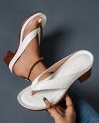 Pia Women's Open Toe V Strap Block Heel Sandals