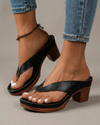 Pia Women's Open Toe V Strap Block Heel Sandals