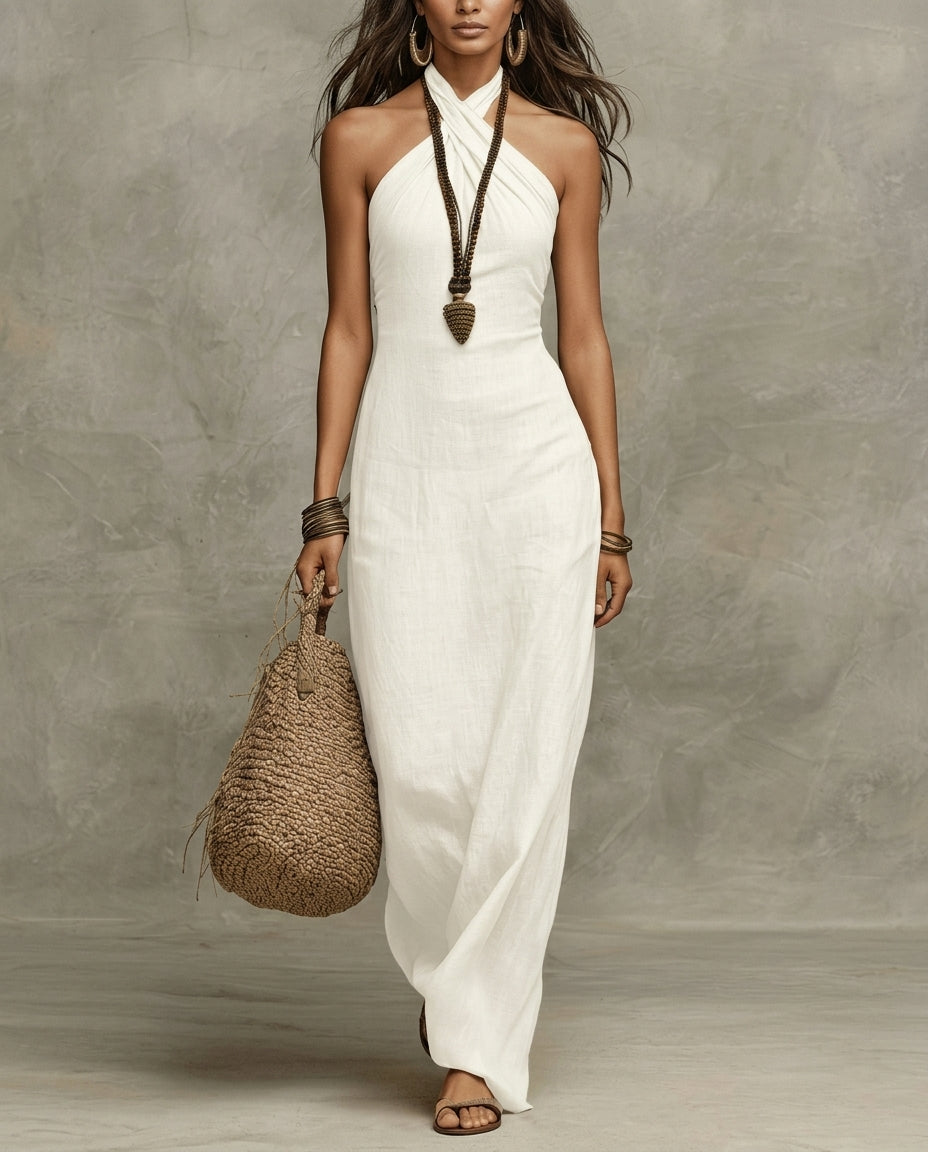Mira Women's Breathable Linen Halter Maxi Dress