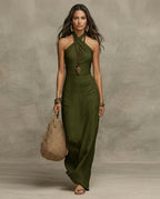 Mira Women's Breathable Linen Halter Maxi Dress