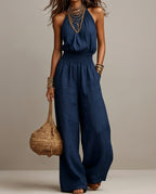 Lila Women's Lightweight Wide Leg Halter Jumpsuit