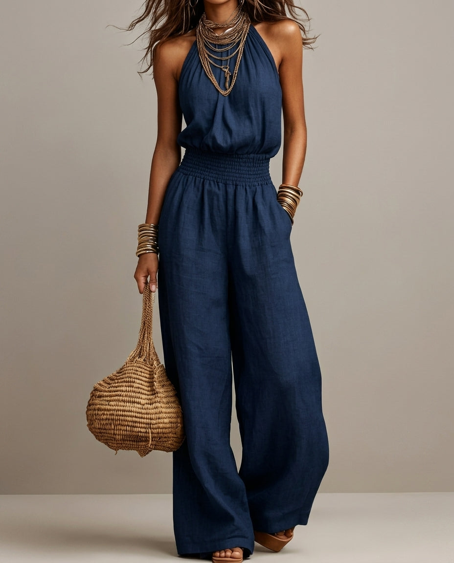 Lila Women's Lightweight Wide Leg Halter Jumpsuit