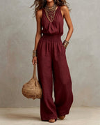 Lila Women's Lightweight Wide Leg Halter Jumpsuit