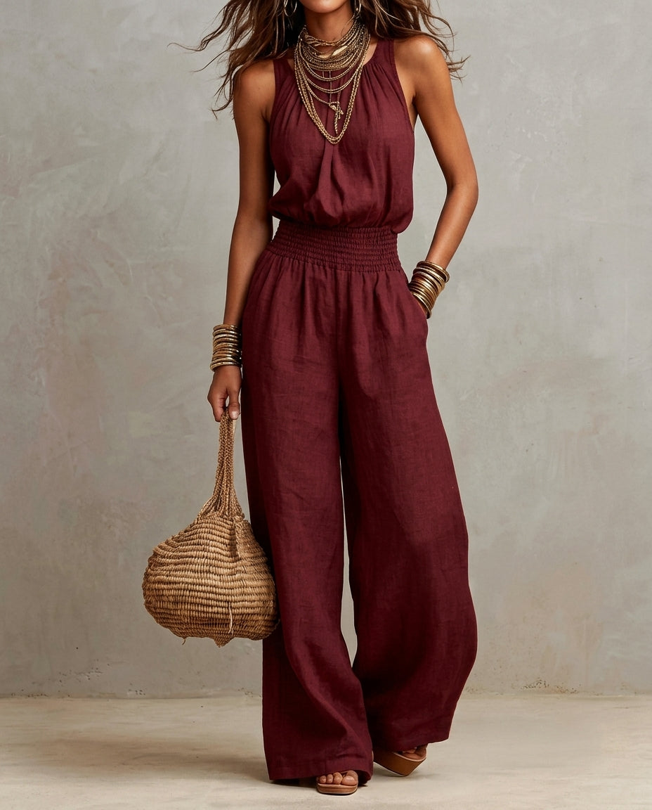 Lila Women's Lightweight Wide Leg Halter Jumpsuit