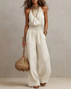 Lila Women's Lightweight Wide Leg Halter Jumpsuit
