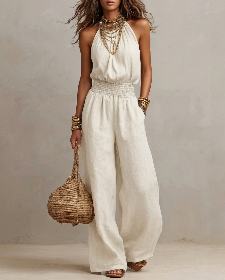 Lila Women's Lightweight Wide Leg Halter Jumpsuit