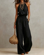 Lila Women's Lightweight Wide Leg Halter Jumpsuit