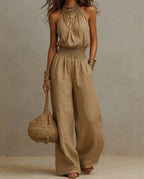 Lila Women's Lightweight Wide Leg Halter Jumpsuit