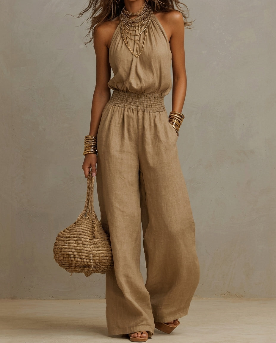 Lila Women's Lightweight Wide Leg Halter Jumpsuit