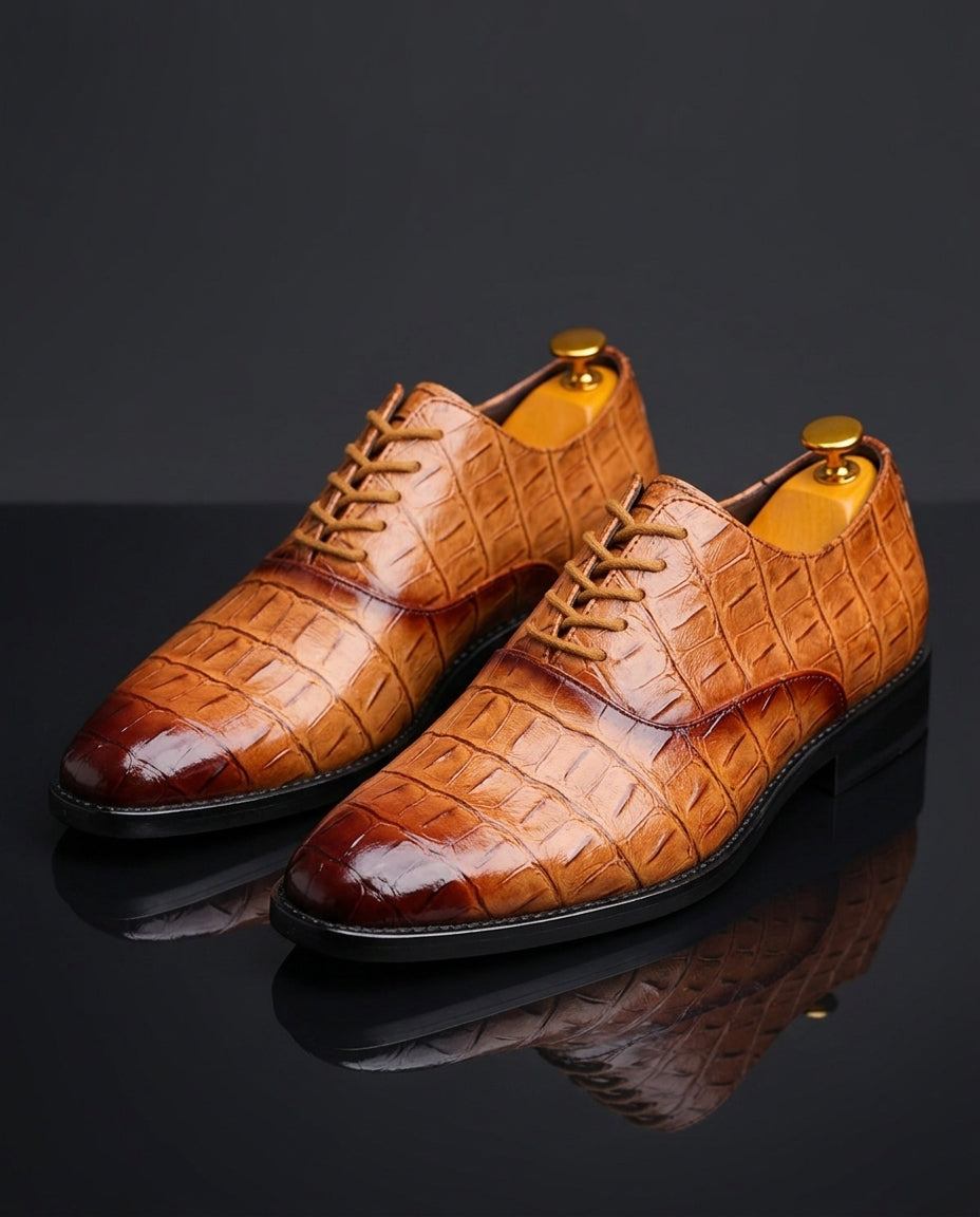 Vittorio Men's Orthopedic Croc Embossed Leather Oxford Dress Shoes