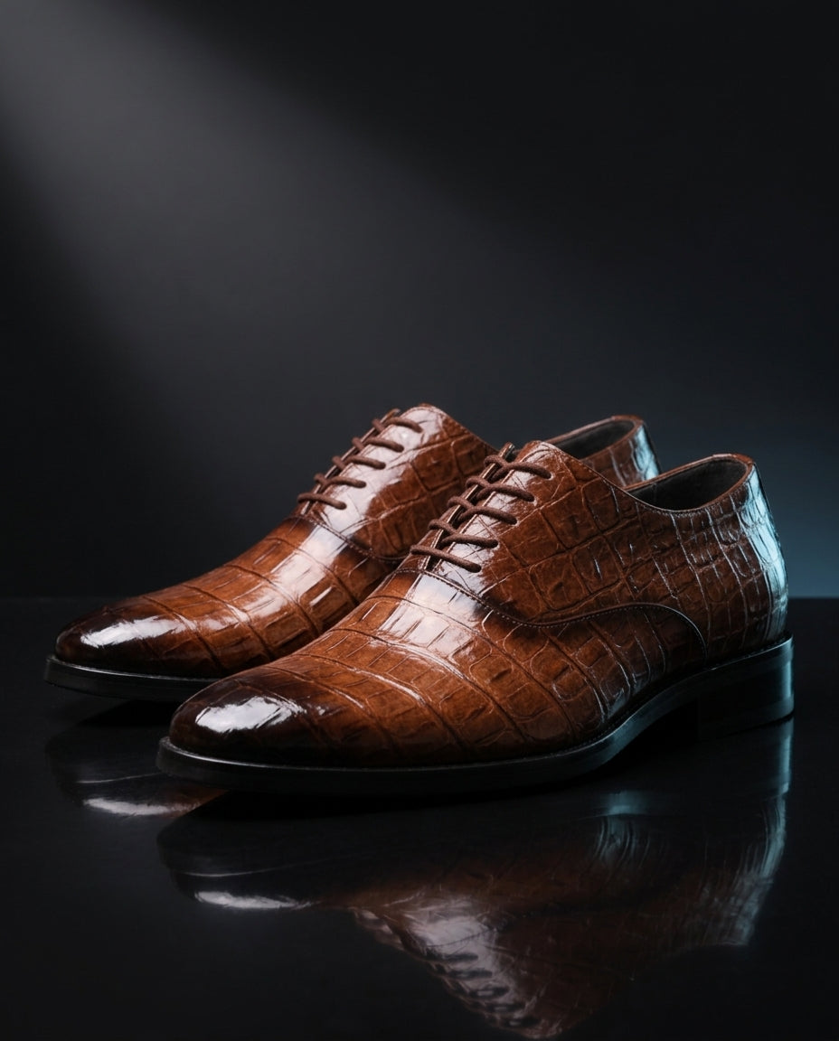 Vittorio Men's Orthopedic Croc Embossed Leather Oxford Dress Shoes