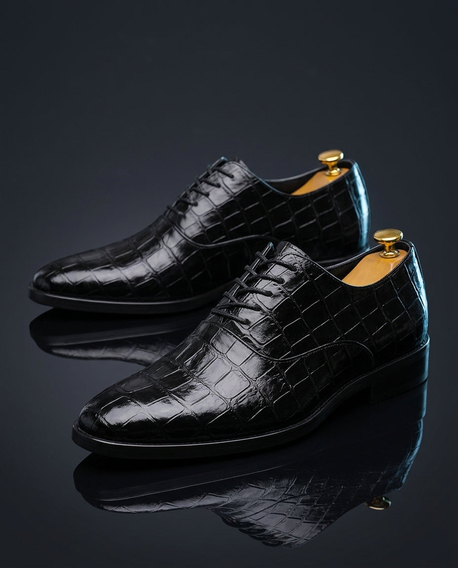 Vittorio Men's Orthopedic Croc Embossed Leather Oxford Dress Shoes