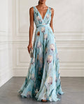 Eloise Women's Lightweight Chiffon Floral V Neck Maxi Dress