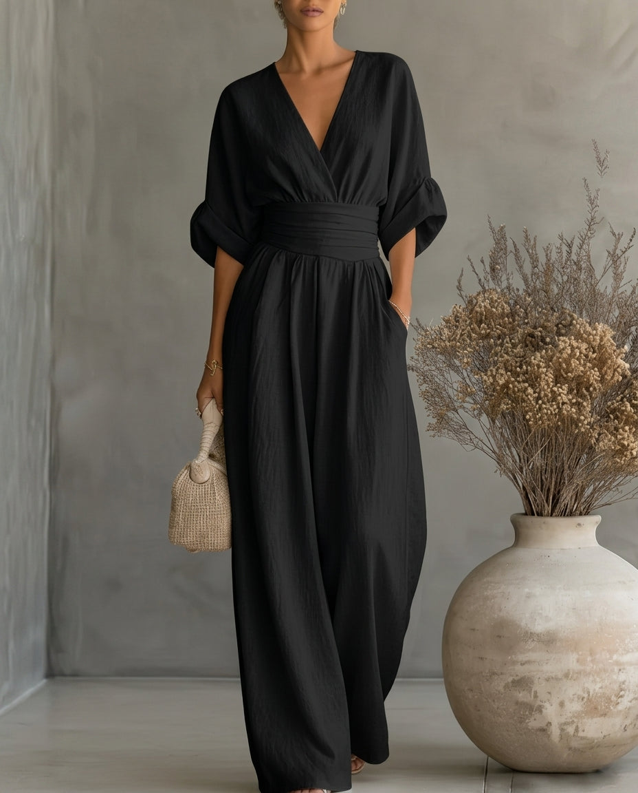 Noor Women's V Neck Relaxed Fit Jumpsuit