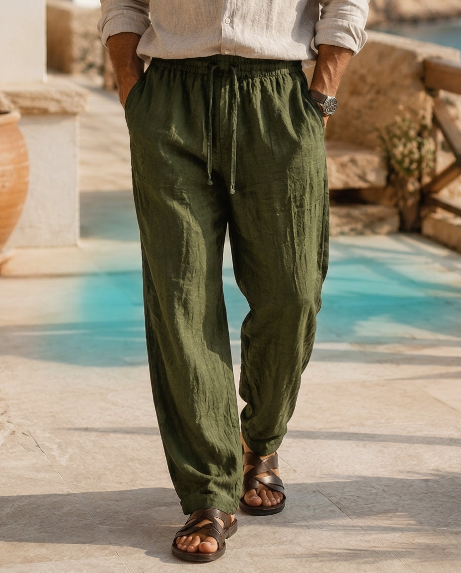 Tobias Men's Lightweight Linen Blend Drawstring Trousers