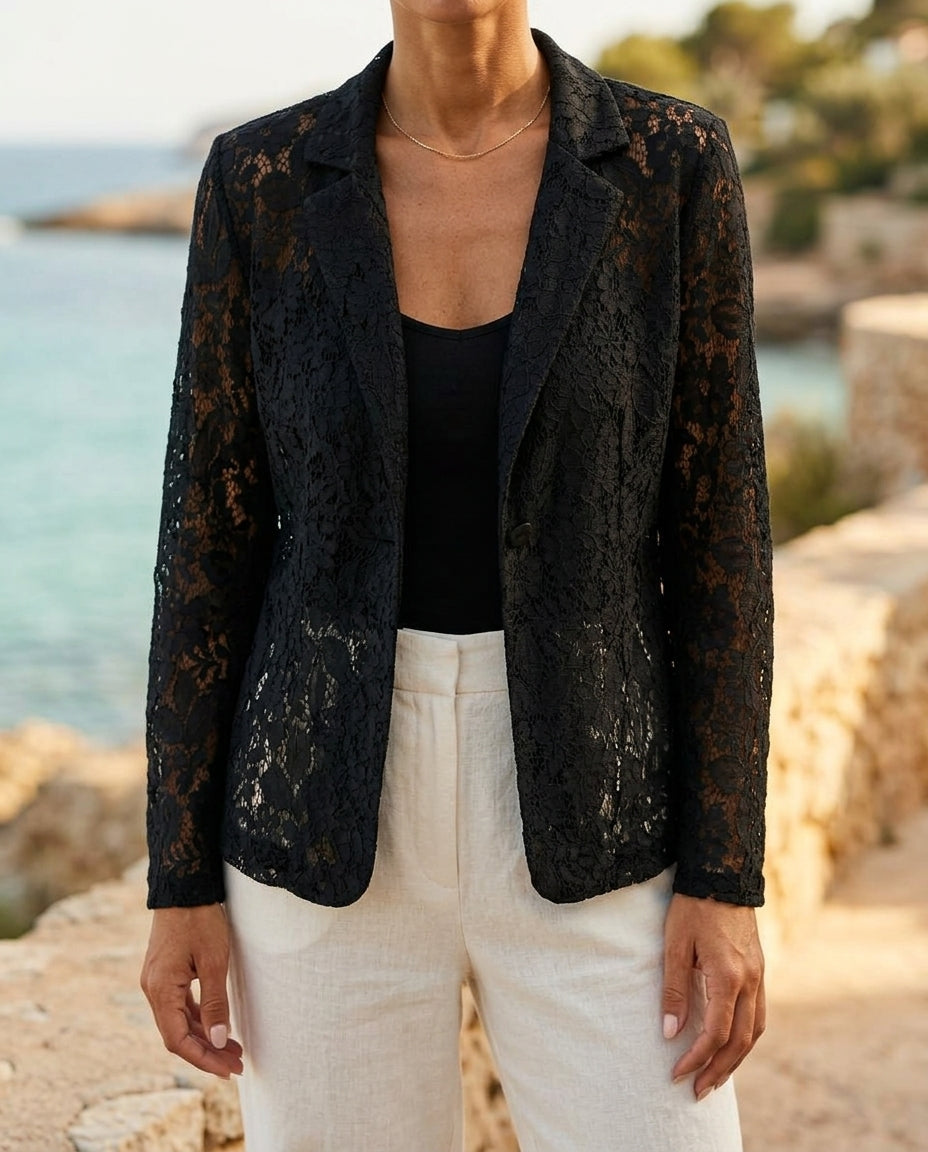 Mireille Women's Lightweight Lace Open Front Blazer