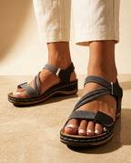 Yara Women's Cushioned Open Toe Strap Flat Sandals