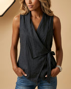 Tessa Women's Lightweight Wrap Front V Neck Tank Top