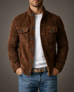 Damon Men's Suede Stand Collar Button Jacket
