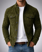 Damon Men's Suede Stand Collar Button Jacket