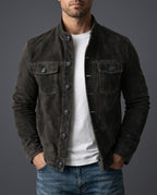 Damon Men's Suede Stand Collar Button Jacket