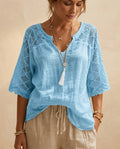 Leona Women's Lightweight Lace Sleeve V Neck Blouse