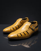 Boone Men's Croc Embossed Leather Fisherman Sandals