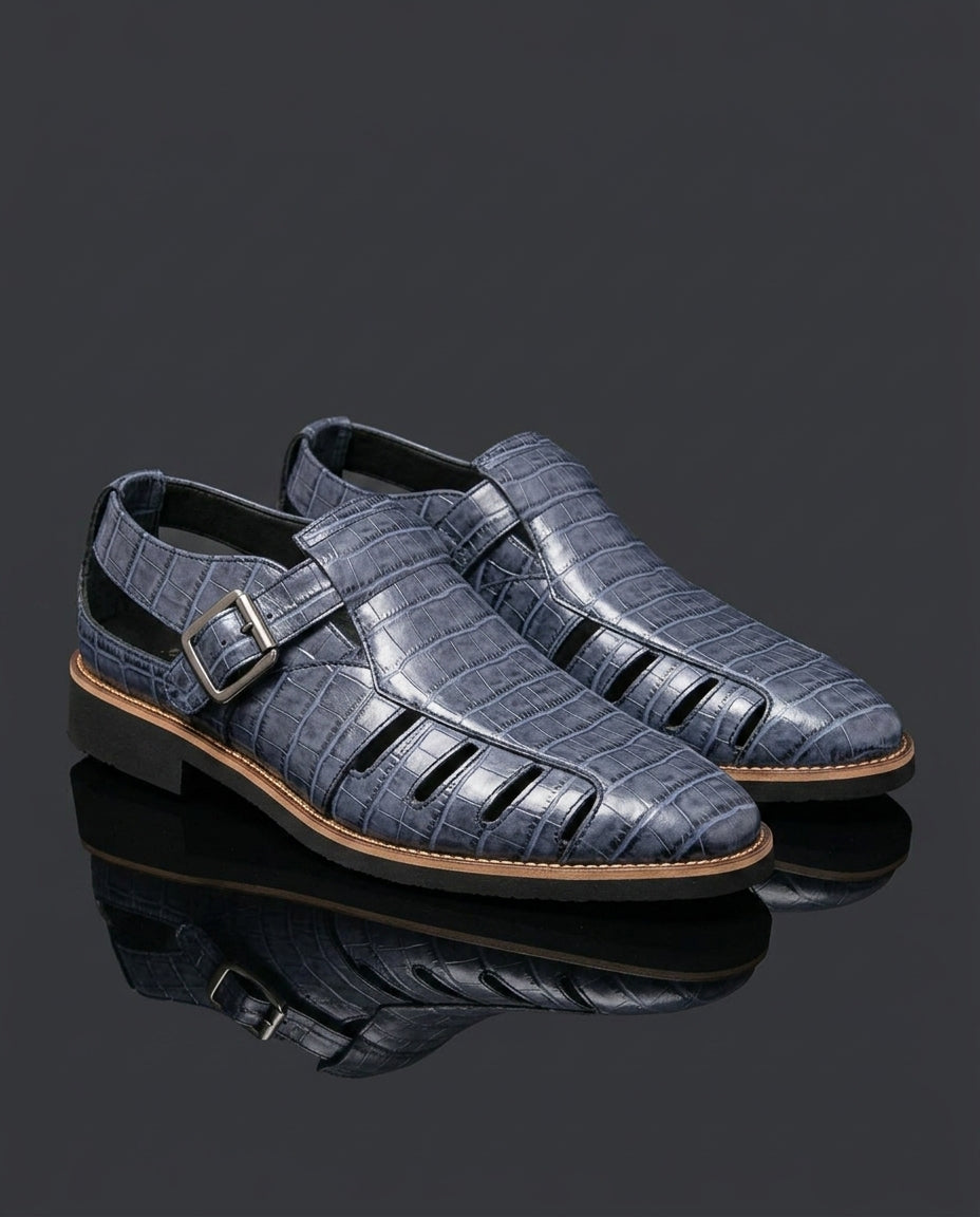 Boone Men's Croc Embossed Leather Fisherman Sandals
