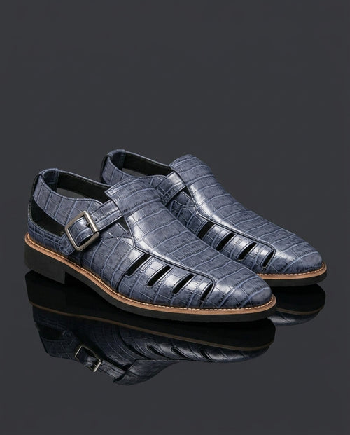 Boone Men's Croc Embossed Leather Fisherman Sandals