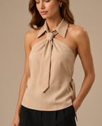 Greer Women's Halterneck Tie Front Shirt