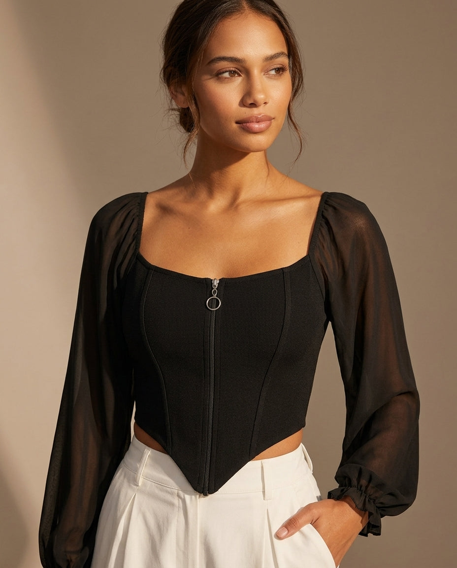 Romilly Women's Lightweight Chiffon Corset Blouse