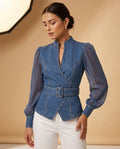 Paloma Women's Lightweight Denim Puff Sleeve Top