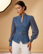 Paloma Women's Lightweight Denim Puff Sleeve Top