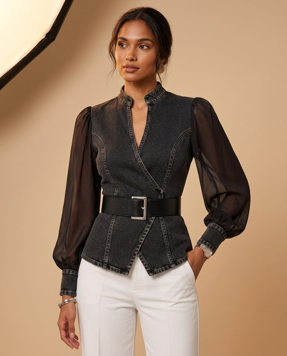 Paloma Women's Lightweight Denim Puff Sleeve Top