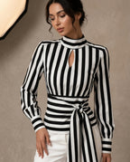 Valentina Women's Striped Belted Peplum Shirt