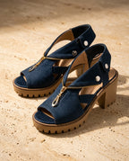 June Women's Cushioned Denim Block Heels