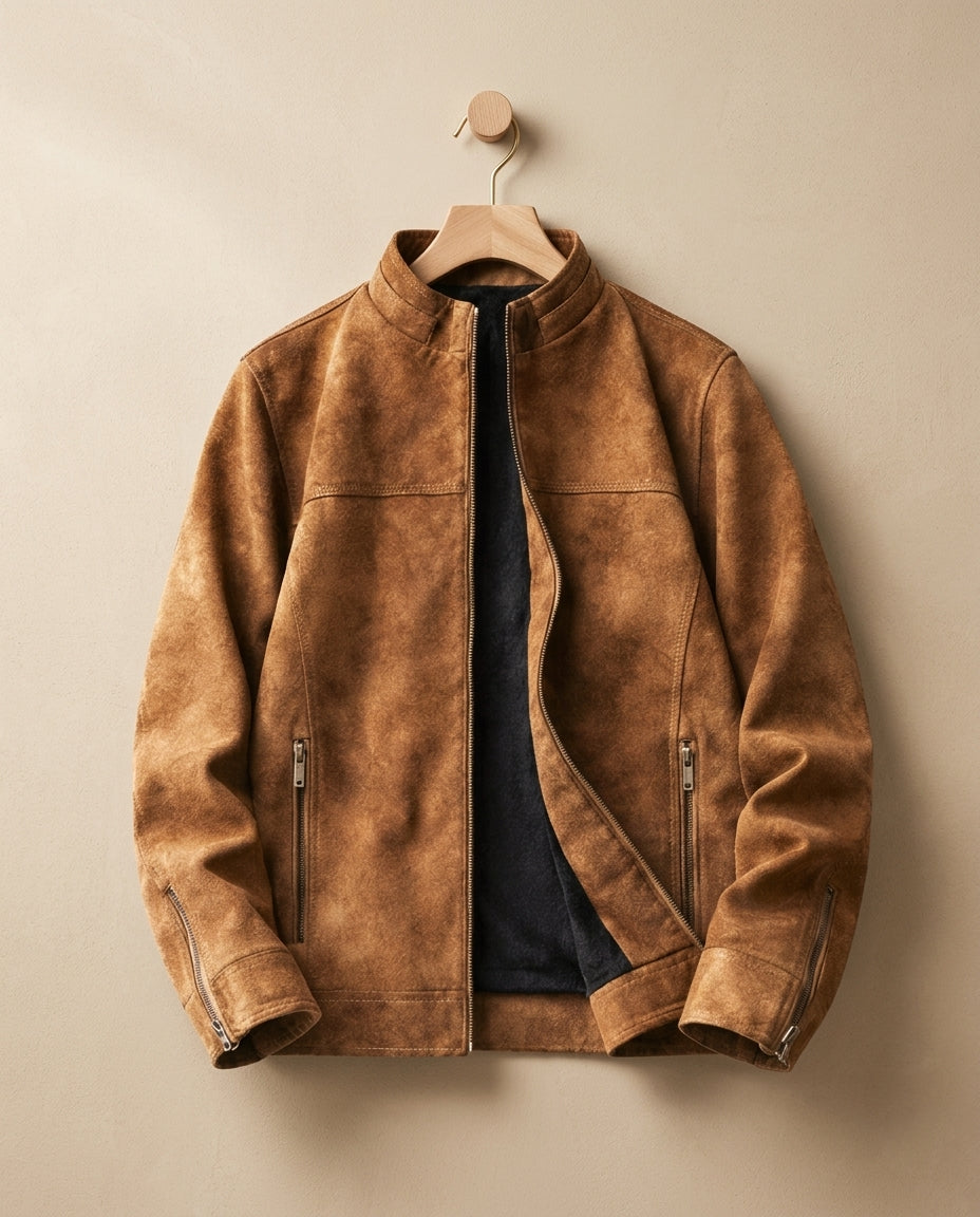 Royce Men's Suede Zip Stand Collar Jacket